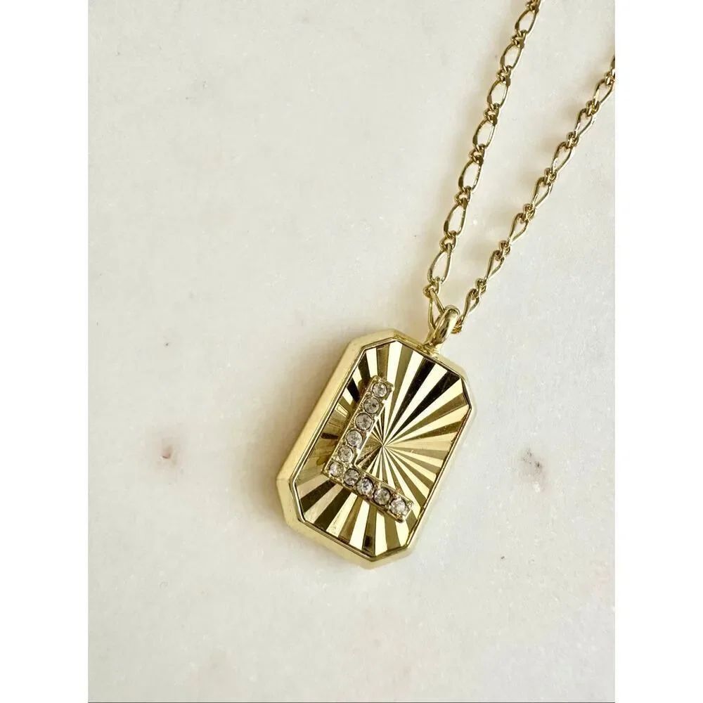 L initial cubic zirconia pendant tag necklace